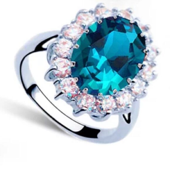 🔵Light Blue Sapphire  Sterling Silver Plated Crystal Rhinestones Jewelry Set - Picture 4 of 7